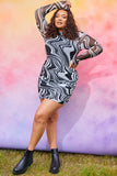 Swirl Print Mesh Bodycon Dress