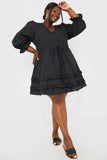 Ruffle Detail Balloon Sleeve Mini Dress