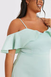 Satin Frill Off The Shoulder Maxi Dress