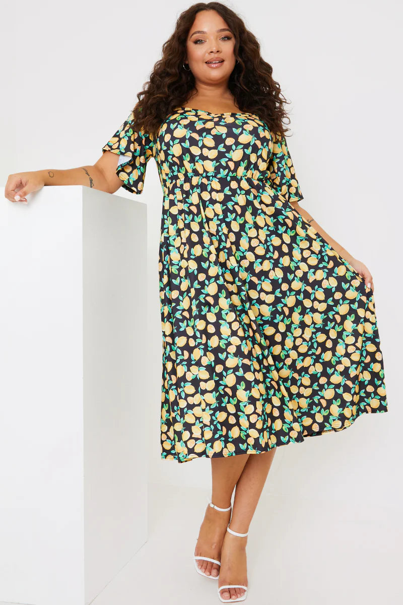Print Sweetheart Midi Dress