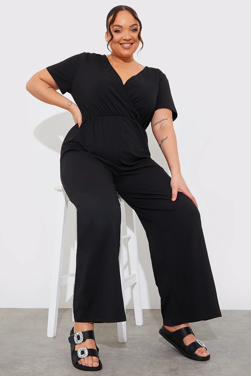 Short Sleeve Wrap Wide Leg Jumpsuit