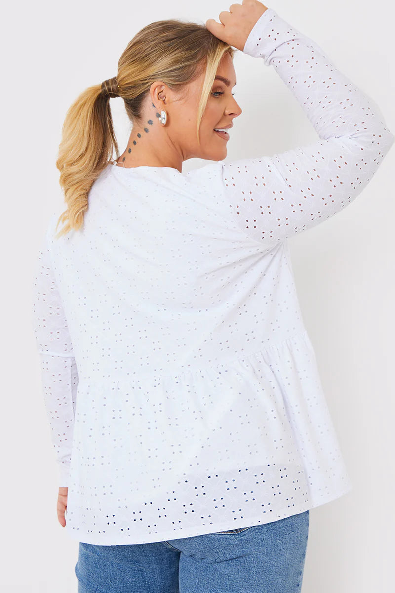 BRODERIE LONG SLEEVE SMOCK TOP