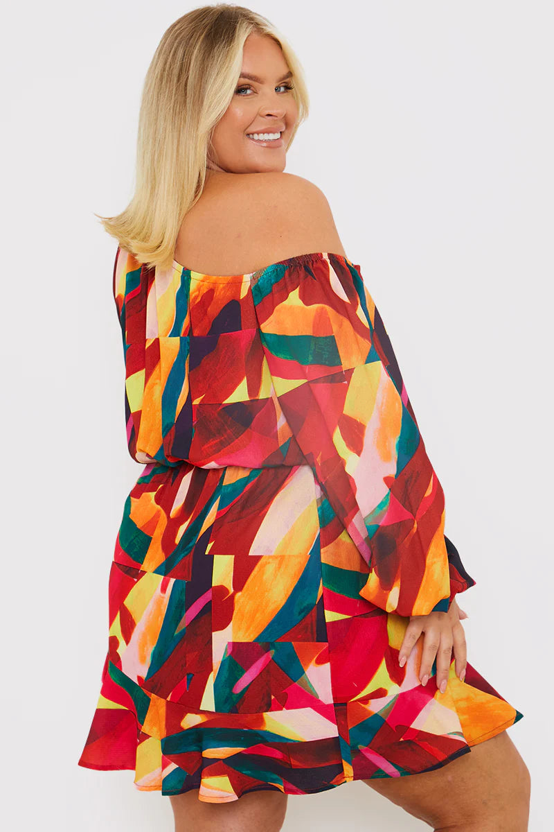 Contrast Bardot Frill Hem Skater Dress