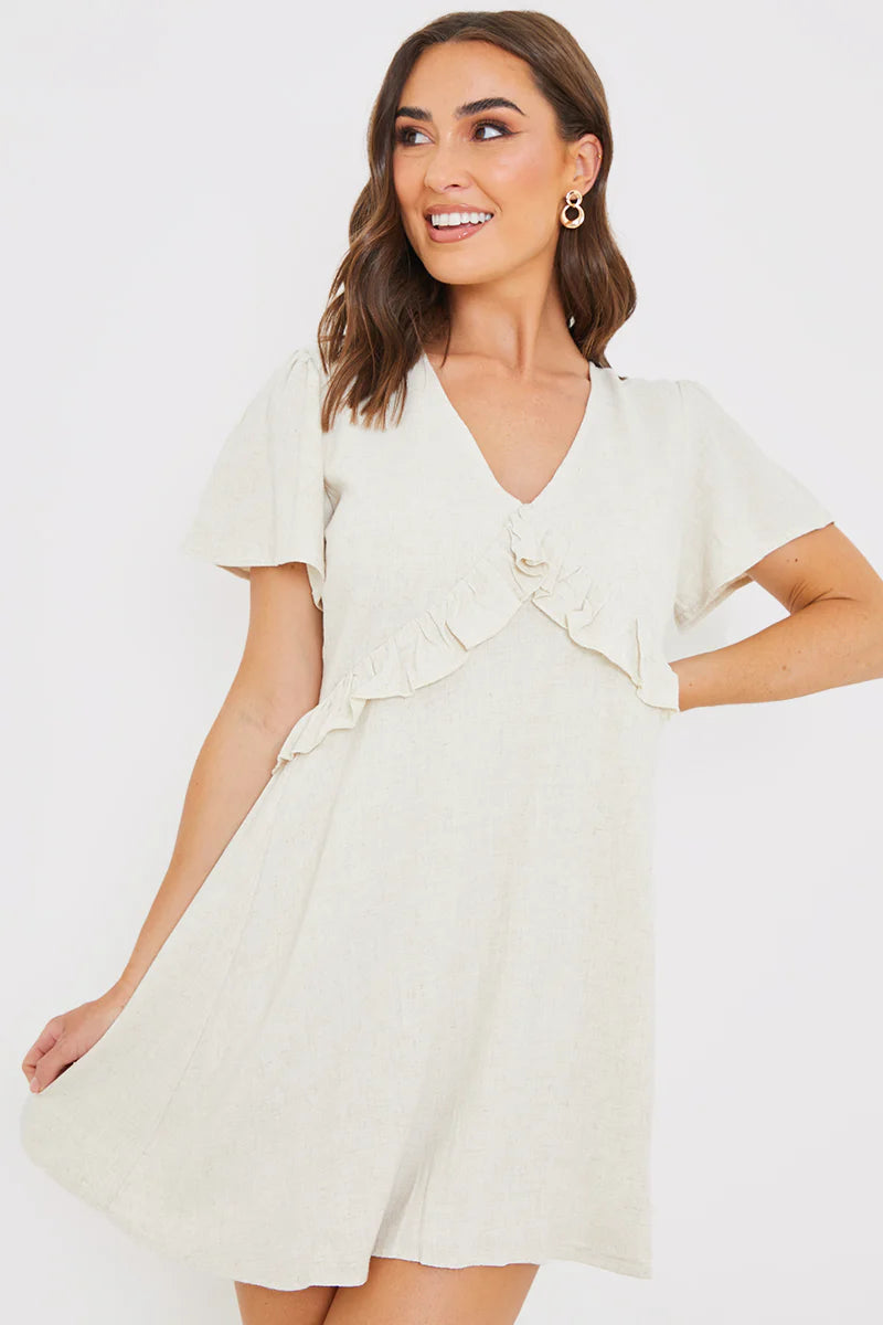 Linen Frill Detail Smock Dress