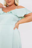 Satin Frill Off The Shoulder Maxi Dress