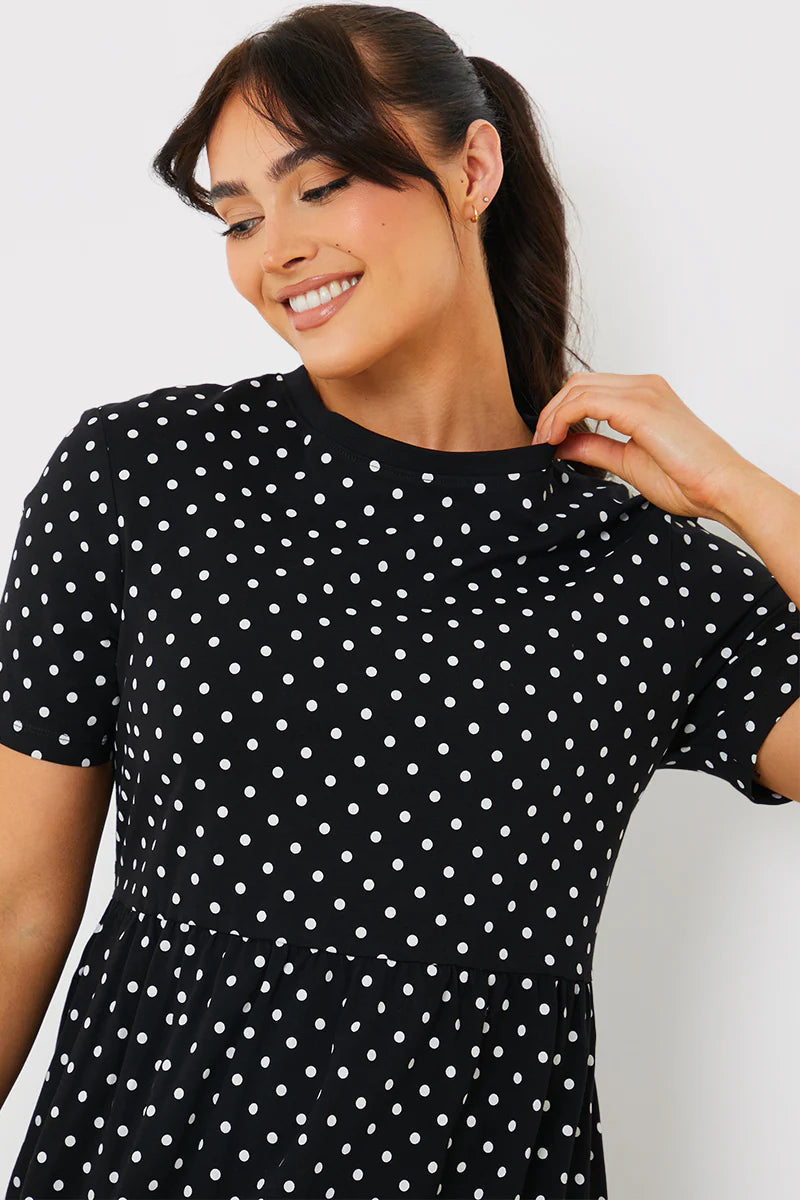Polka Dot Smock Midaxi T-Shirt Dress