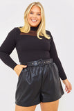 Leather Look Belted Shorts