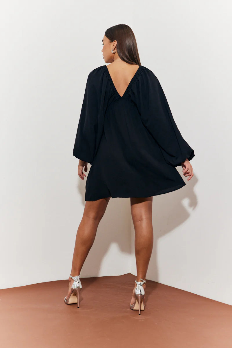 Balloon Sleeve Smock Mini Dress