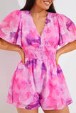 Abstract Floral Chiffon Shirred Waist Playsuit