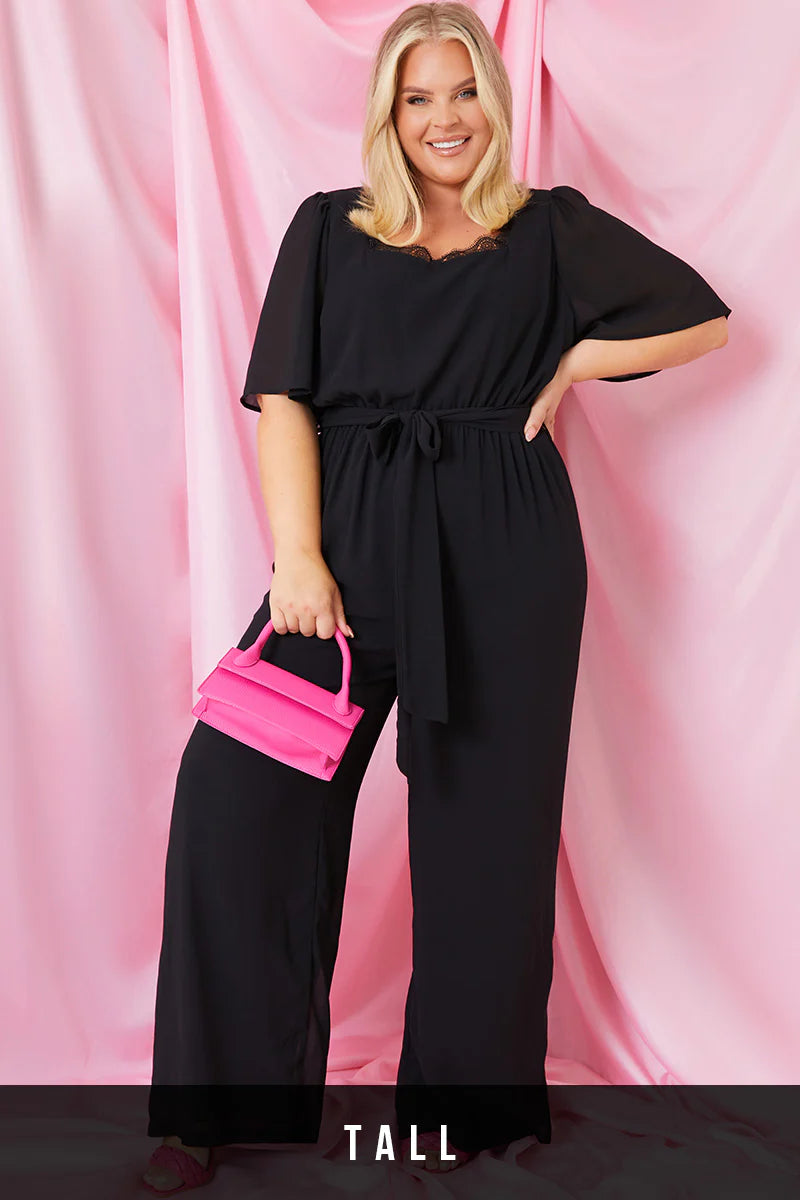 Square Neck Lace Trim Wide Leg Jumpsuit