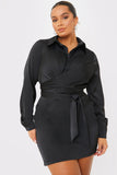 Satin Tie Waist Shirt Dress