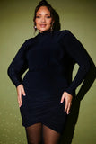 Black Drape Wrap Long Sleeve Mini Dress