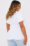 Poplin Shirred Waist Puff Sleeve Top