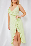 Wrap Front Frill Detail Midi Dress
