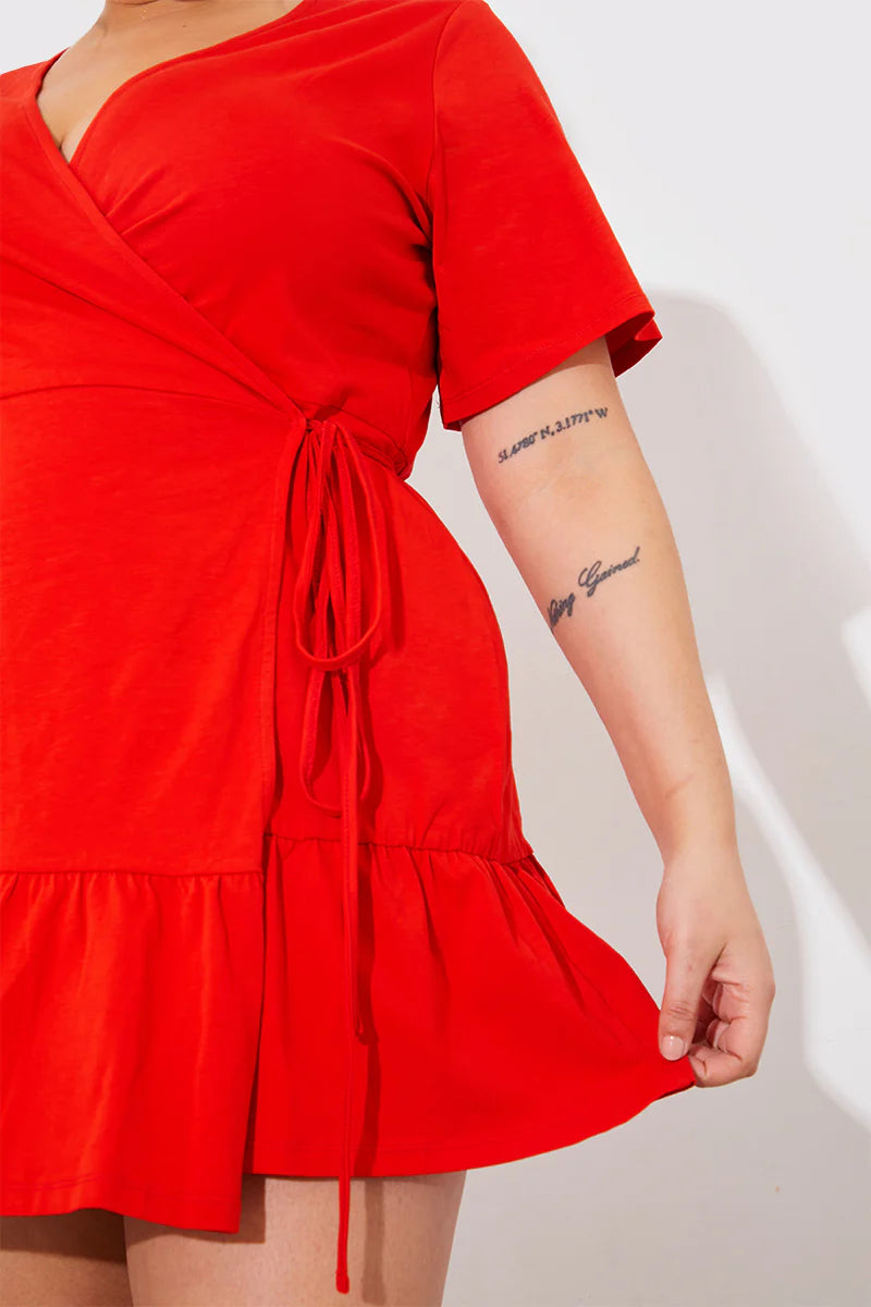 Short Sleeve Wrap Swing Dress