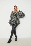 Zebra Woven Balloon Sleeve Blouse