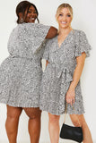 Animal Print Pleated Wrap Mini Dress