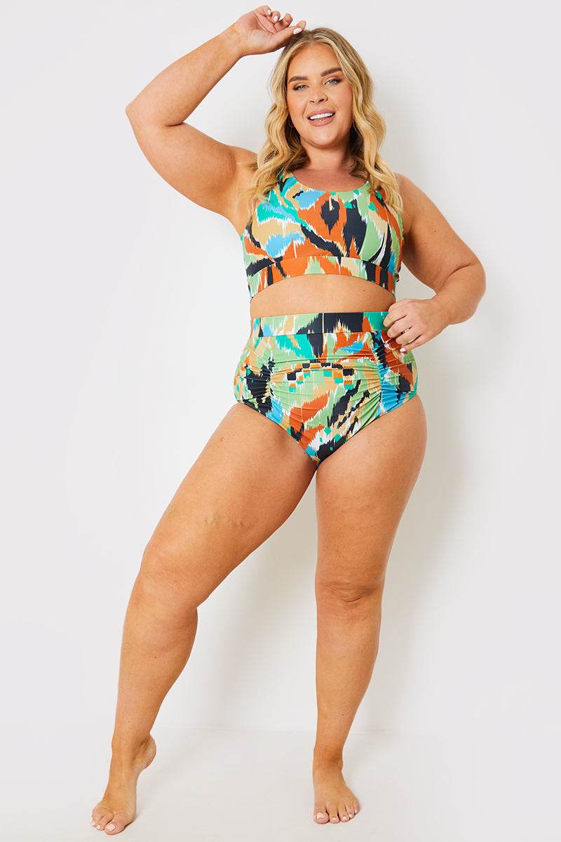 Abstract Print Scoop Neck Bikini Top