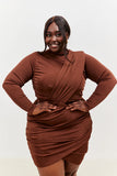Acetate Slinky Drape Wrap Long Sleeve Mini Dress