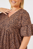 Animal Print V Neck Smock Maxi Dress