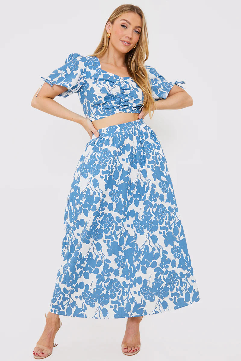 Floral Print Puff Sleeve Crop Top