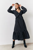 Black and White Polka Dot Frill Detail Midaxi Dress