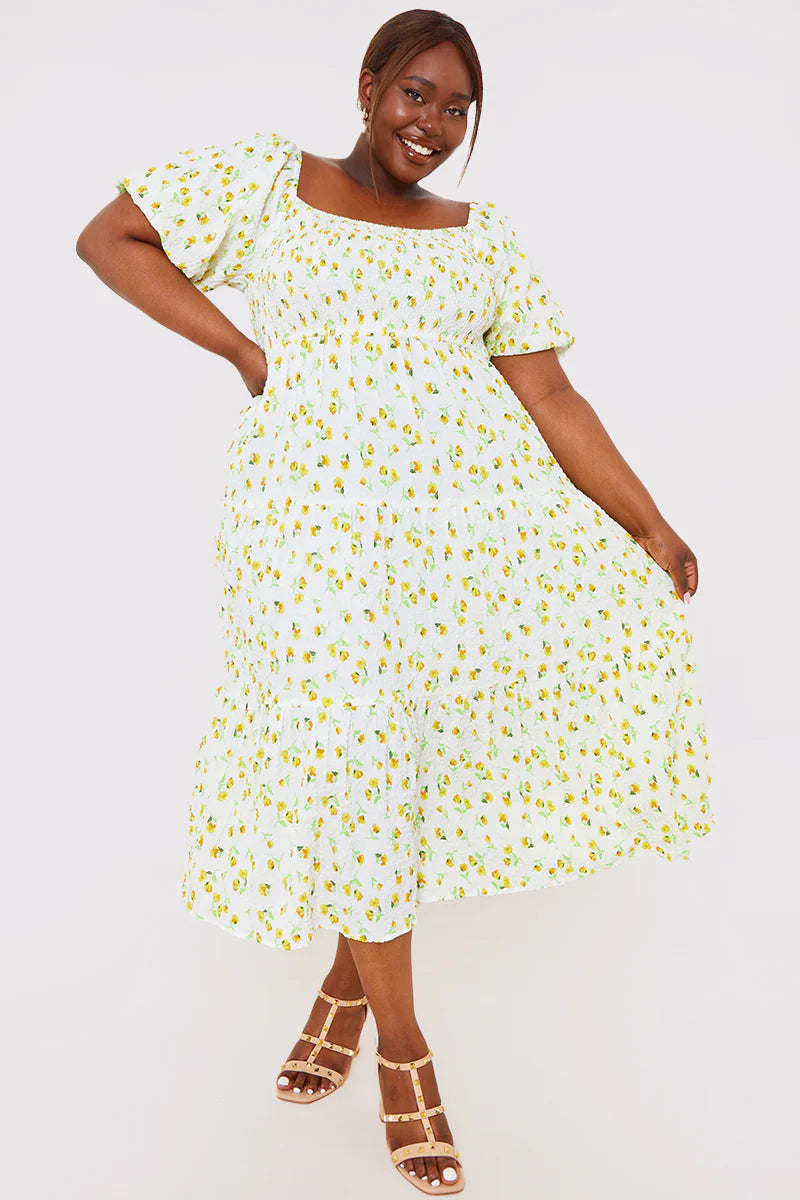 Seersucker Floral Milkmaid Midaxi Dress