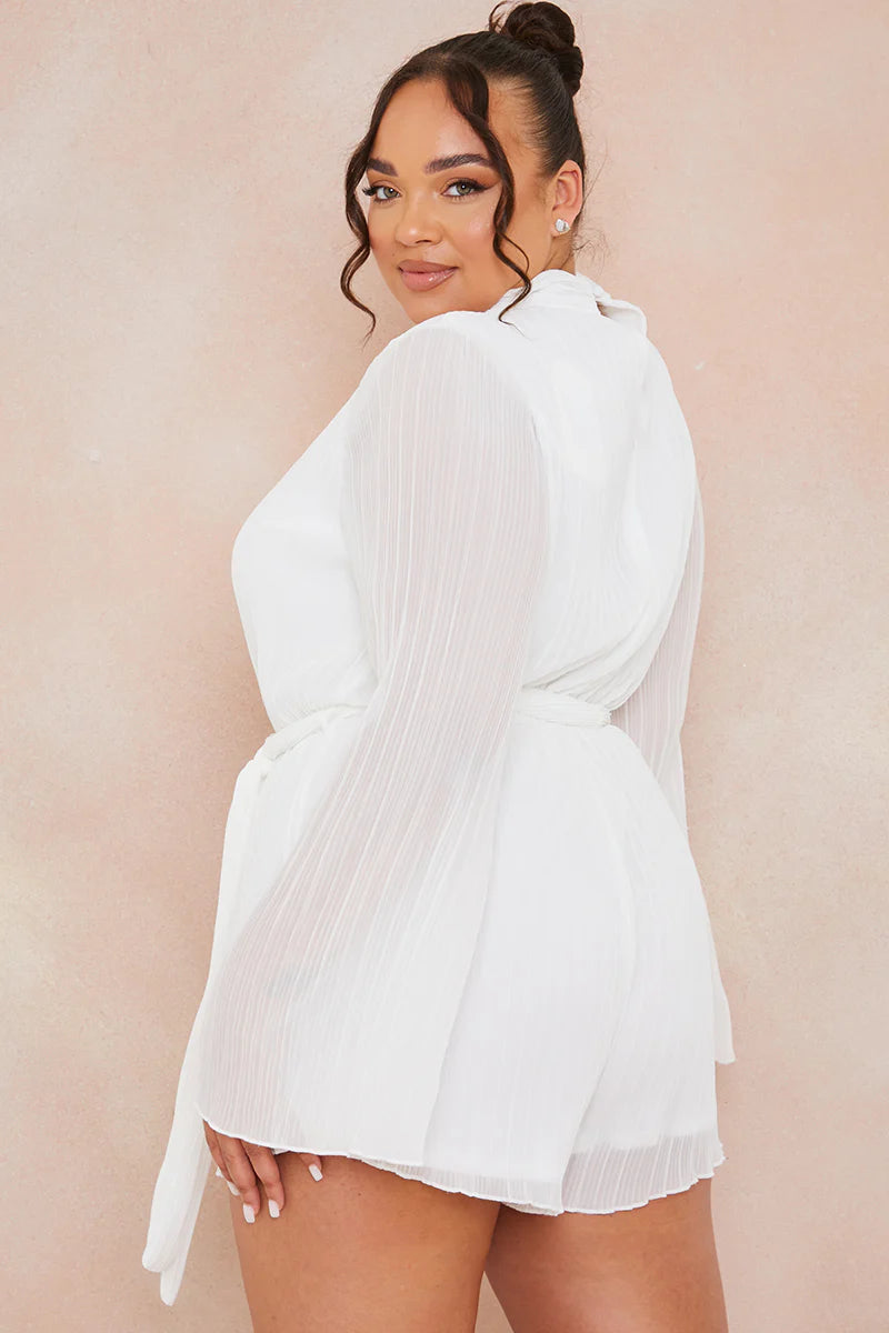 Plisse High Neck Tie Waist Playsuit