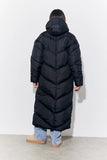 Black Hooded Longline Popper Puffer Coat