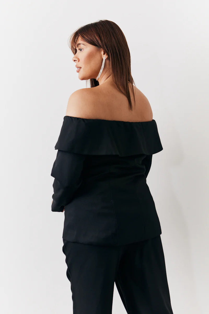 Black Bardot Button Through Blazer