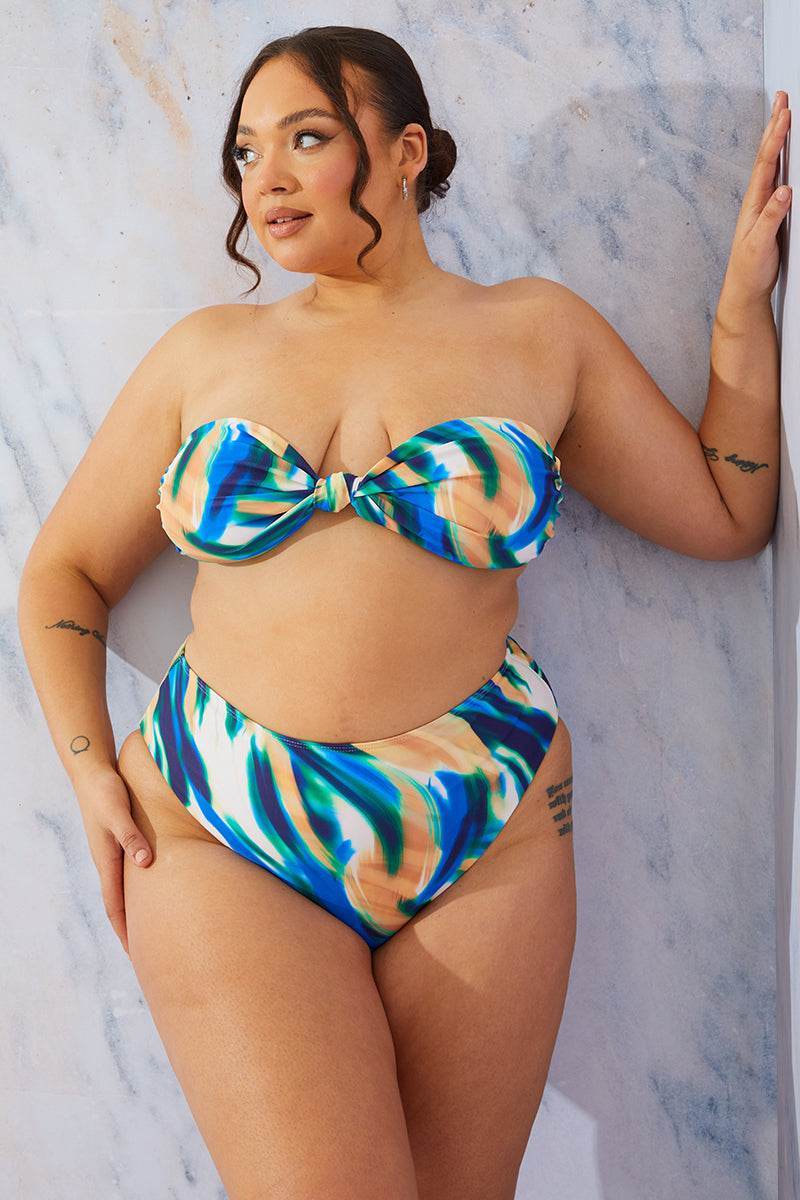 Abstract Print High Waist High Leg Bikini Bottom