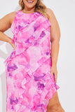 Abstract Floral Frill Detail Maxi Dress