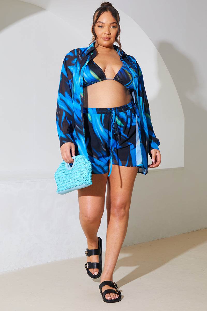 Abstract Print Chiffon Co-Ord Beach Shirt
