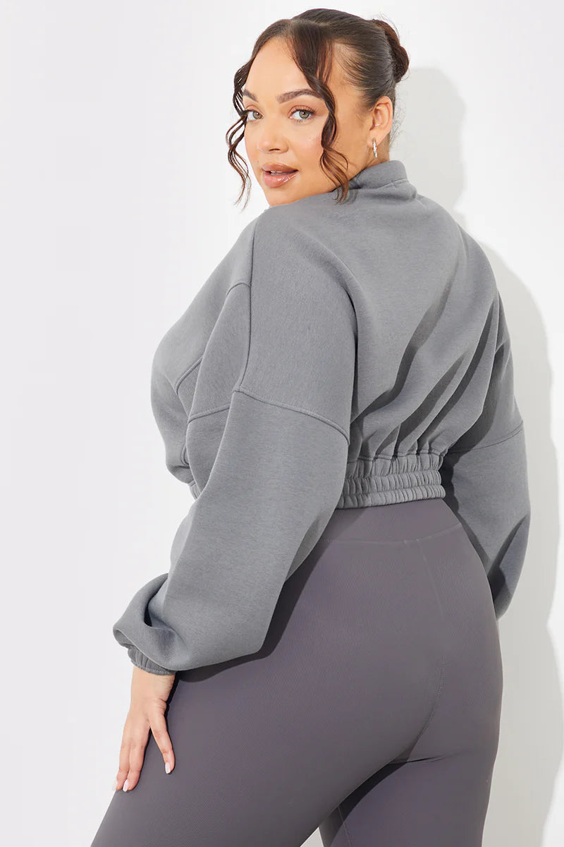 Half Zip Up Cropped Jersey Sweater