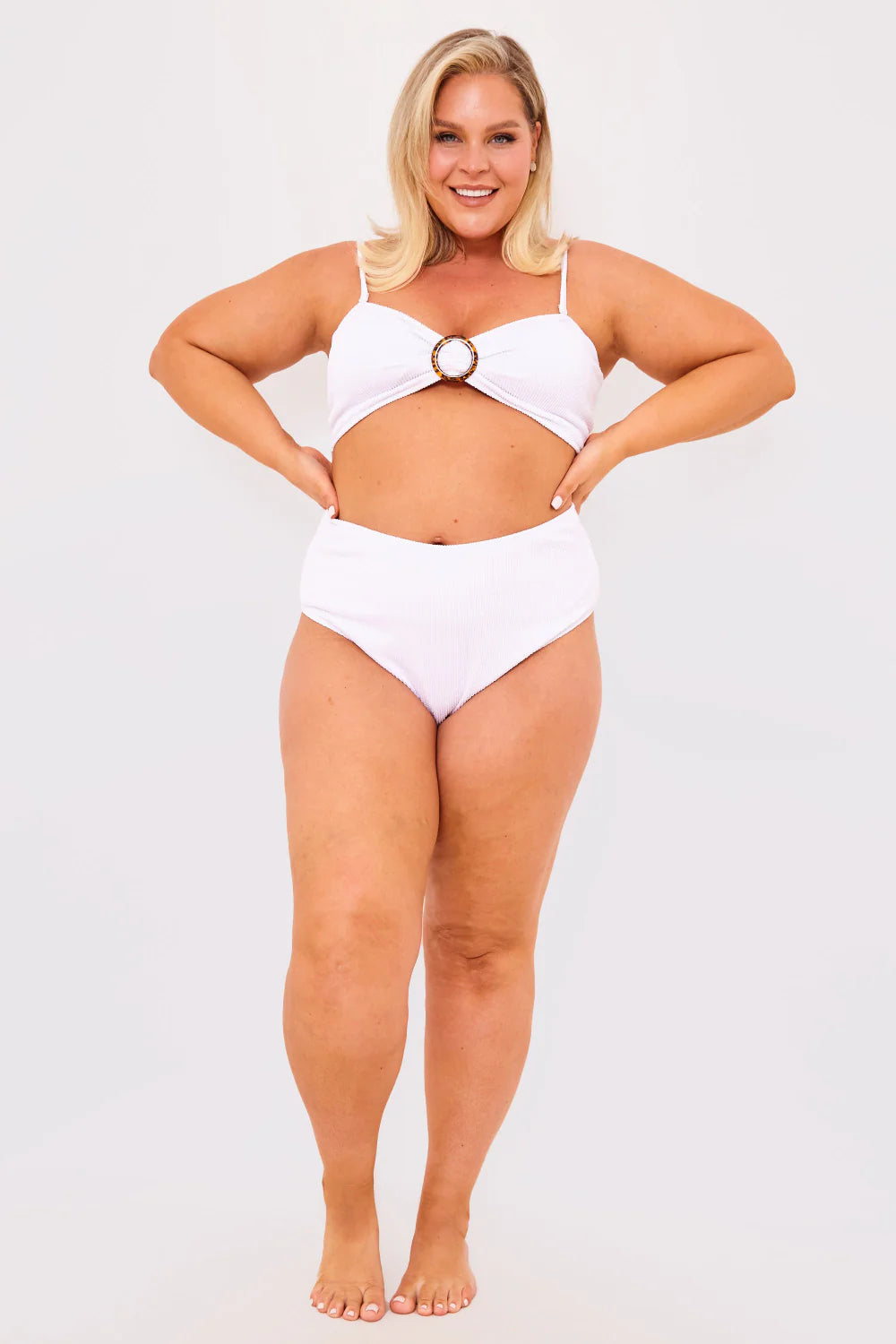 Textured Bandeau Crinkle Ring Detail Bikini Top