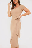 Ribbed Sweetheart Wrap Midi Dress