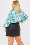 Leather Look Button Front Belted Skirt