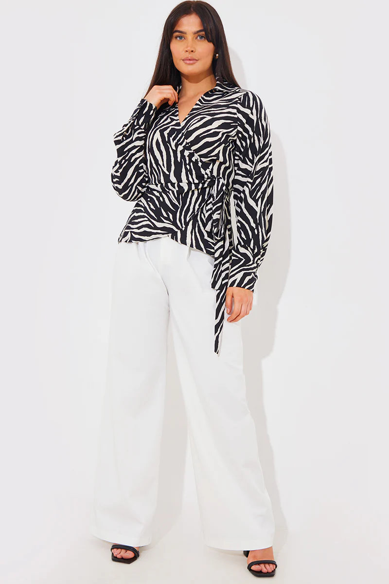 Zebra Print Wrap Front Shirt