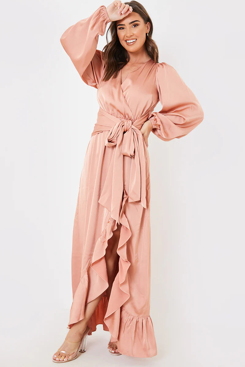 Satin Balloon Sleeve Maxi Dress