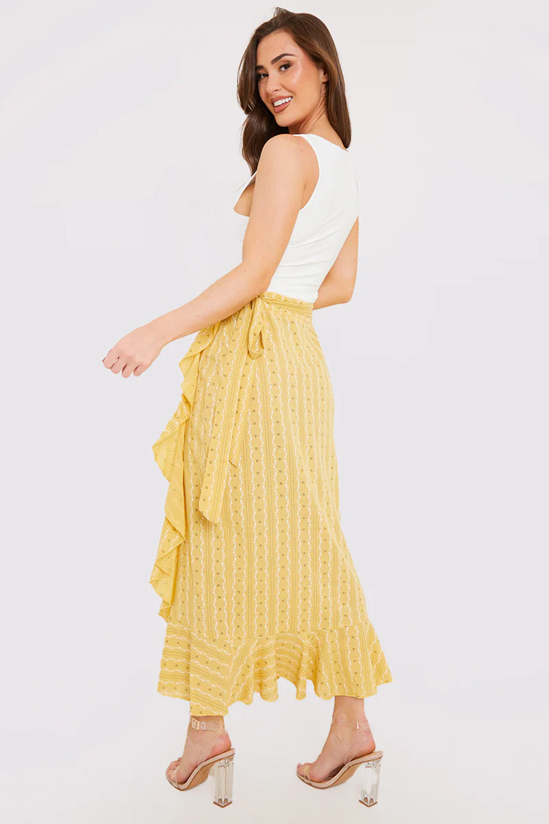 Floral Print Wrap Midaxi Skirt