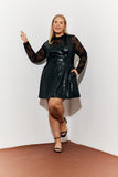 Leather Look V Neck Pinafore