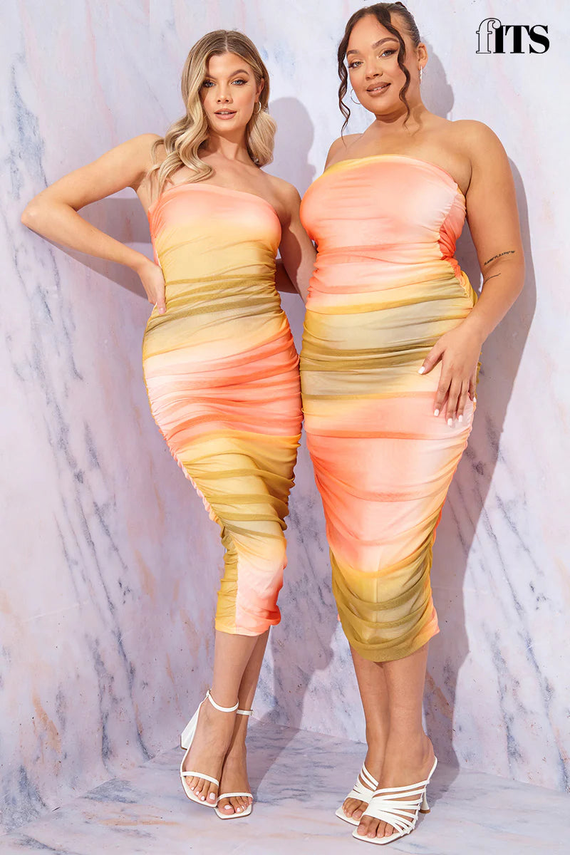 Ombre Mesh Bandeau Midi Dress