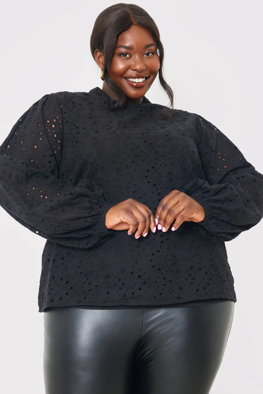 Broderie High Neck Blouse