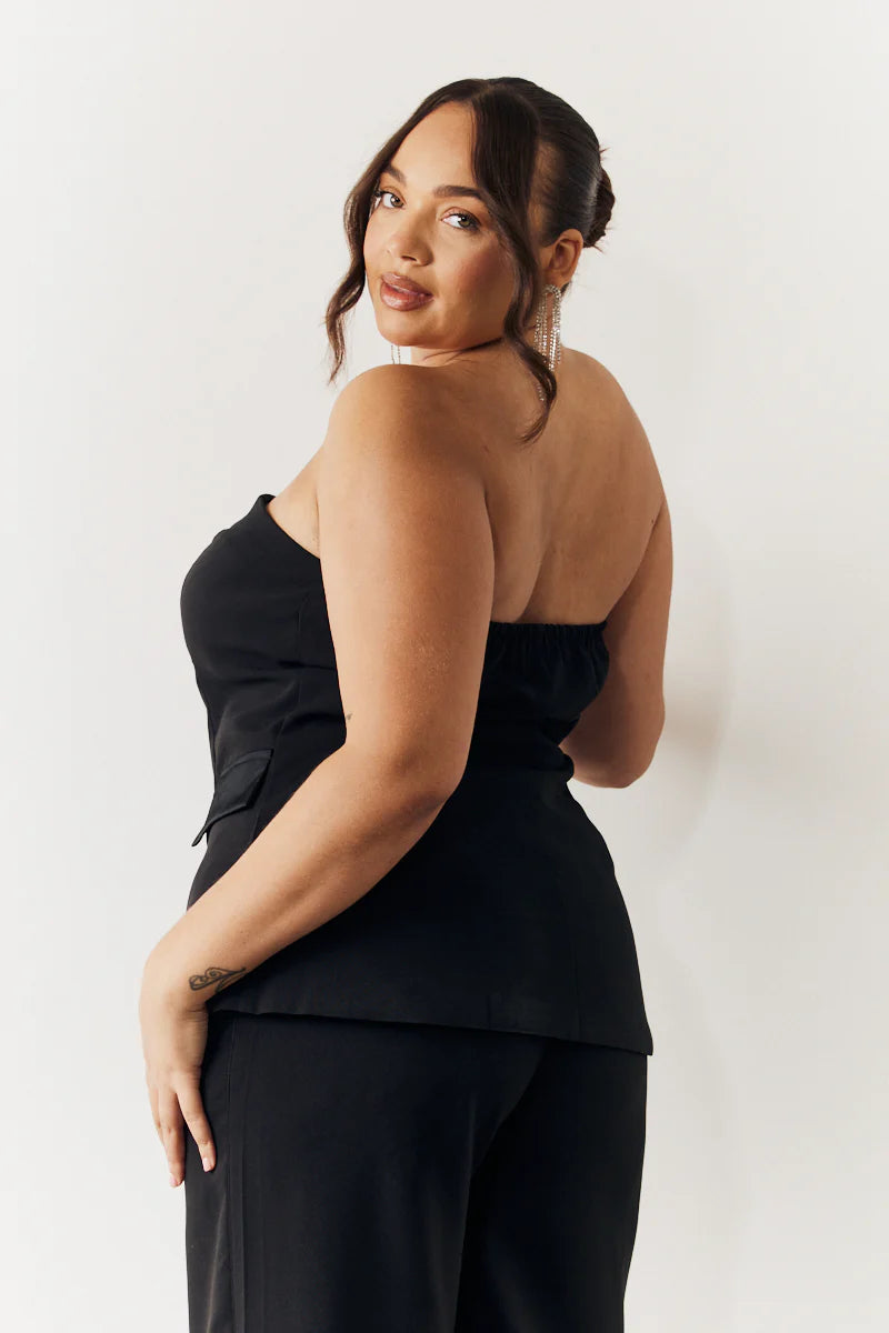 Black Bandeau Sweetheart Neckline Waistcoat