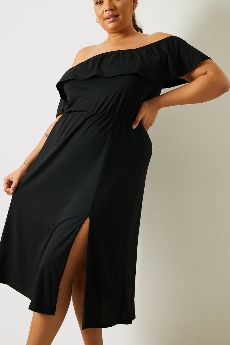 Bardot Split Detail Midi Dress