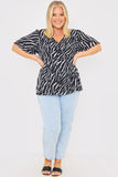 Zebra Plunge Button Front Blouse With Shirred Cuffs