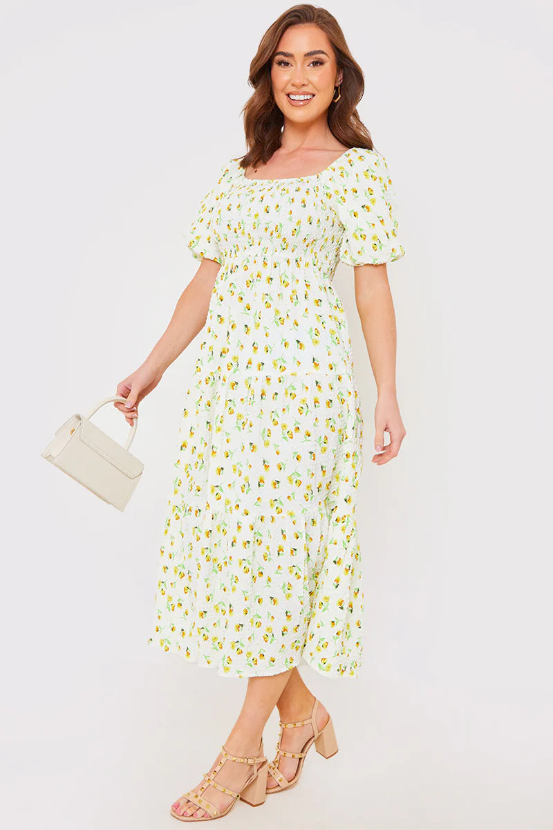 Seersucker Floral Milkmaid Midaxi Dress