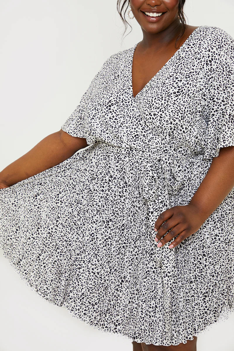 Animal Print Pleated Wrap Mini Dress