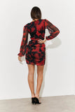 Abstract Print Ruched Mesh Mini Dress