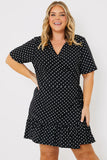 Polka Dot Print Short Sleeve Wrap Swing Dress